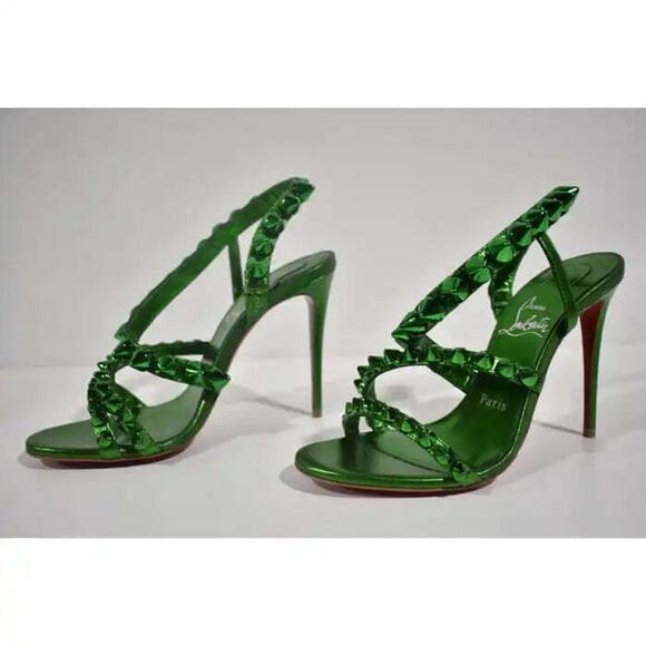 Christian Louboutin Spikita Strap 100 Spinach Green Strap Sandal Heel Pump 35.5 - Picture 9 of 12